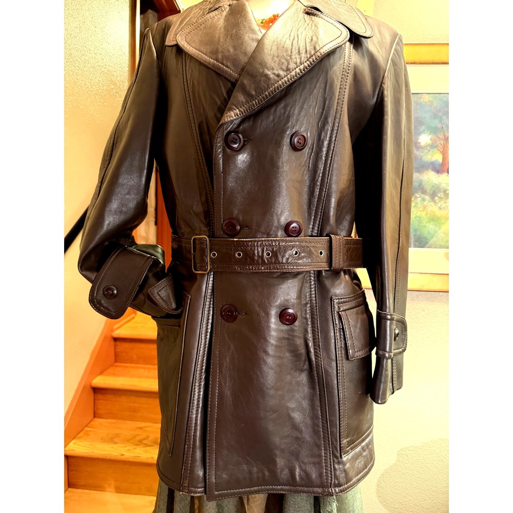 Vintage 70s Trumpeter Belted Double Breasted Leather Jacket Repub of Ireland
